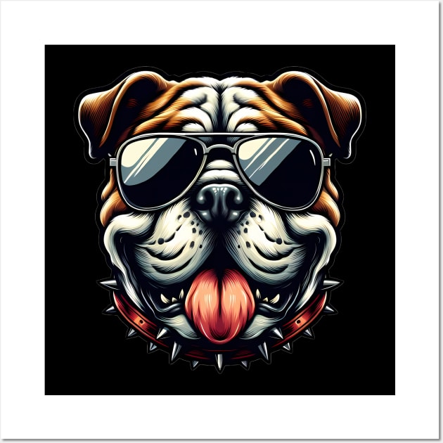 Funny English Bulldog with Sunglasses Wall Art by CreativeSparkzz